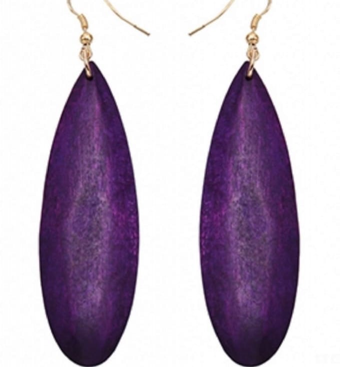 Zilveren Oorhanger -Luci -paars -hout- lang- Charme Bijoux