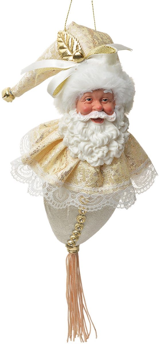 Clayre & Eef Kersthanger Kerstman 35 cm Wit Goudkleurig Textiel