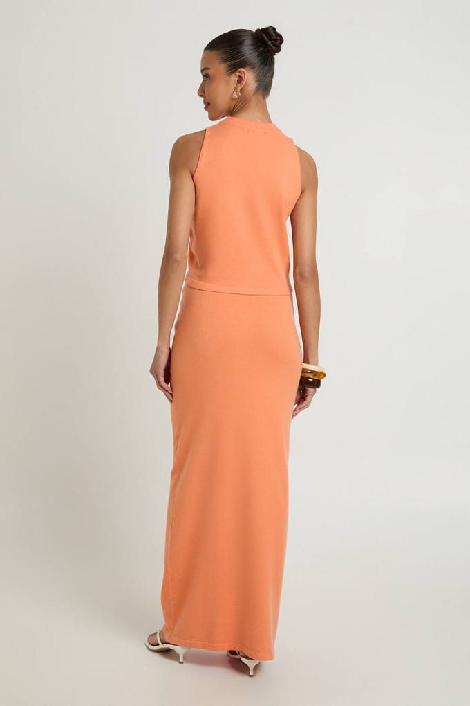 boohoo Dames Geribbelde Gebreide Col Top En Maxi Rok Co-ord | Oranje | Maat: Medium