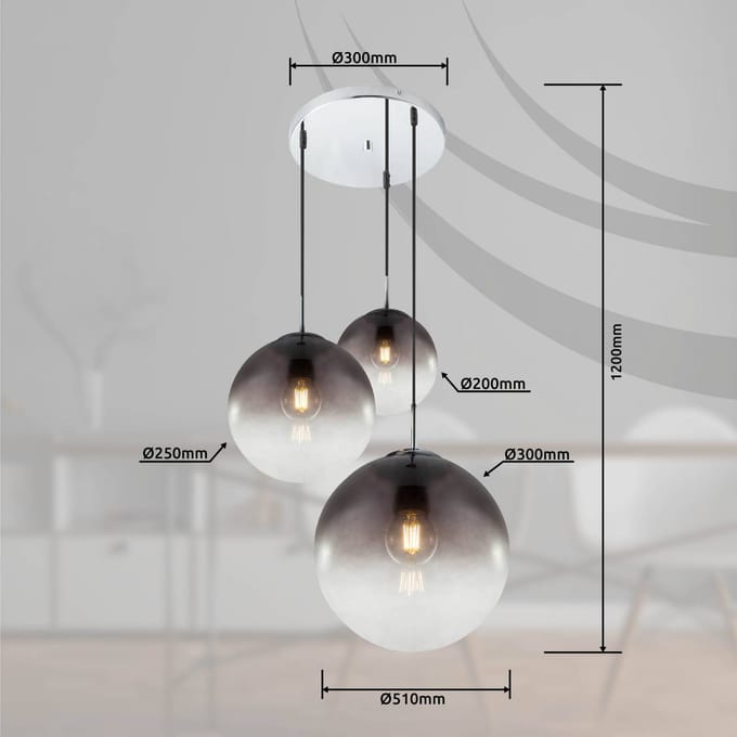Globo - hanglamp - Varus - chroom - glas smoke glas - Ø 51cm - E27 - 15861-3