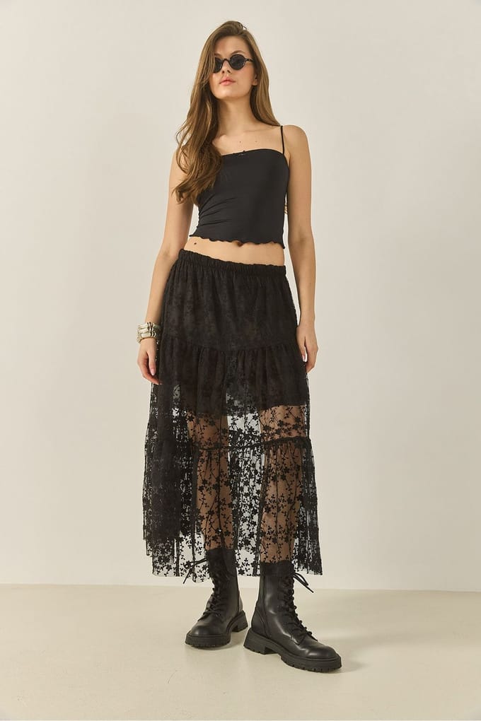 Hoge Taille Bloemen Maxi Rok met Ruffle Detail