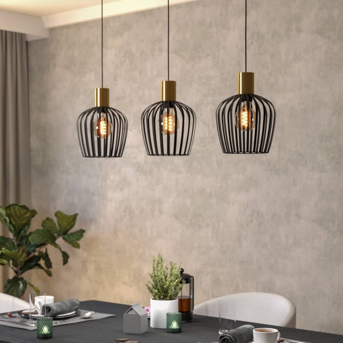 EGLO Hanglamp Empoli, zwart/messingkleurig, 3-lamps.