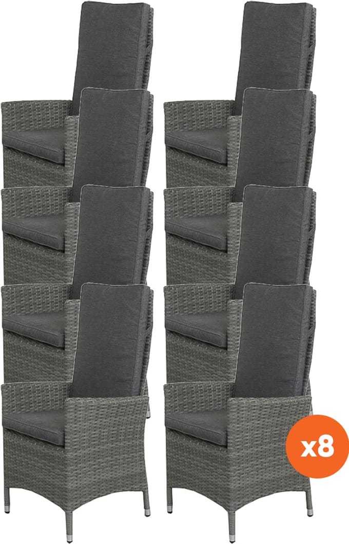 Set van 8 - Timber wicker verstelbare tuinstoel - Organic Grey
