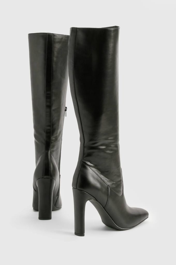 boohoo Dames Puntige kniehoge laarzen | Black | Maat: 3