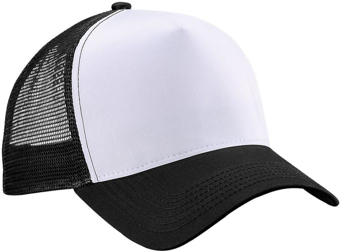 Beechfield Heren Half Mesh Trucker Cap / Hoofddeksel (Zwart/Wit)