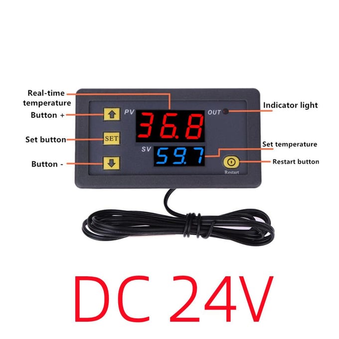 W3230 Digitale temperatuurregelaar LED-display 12V / 24V / AC110-220V Microcomputer Thermostaatschakelaar Regulator Warmte- / koelingthermoregulator met sensor 24V