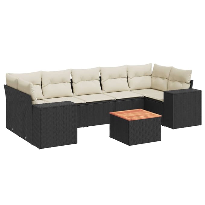 vidaXL - 8-delige - Loungeset - met - kussens - poly - rattan - zwart
