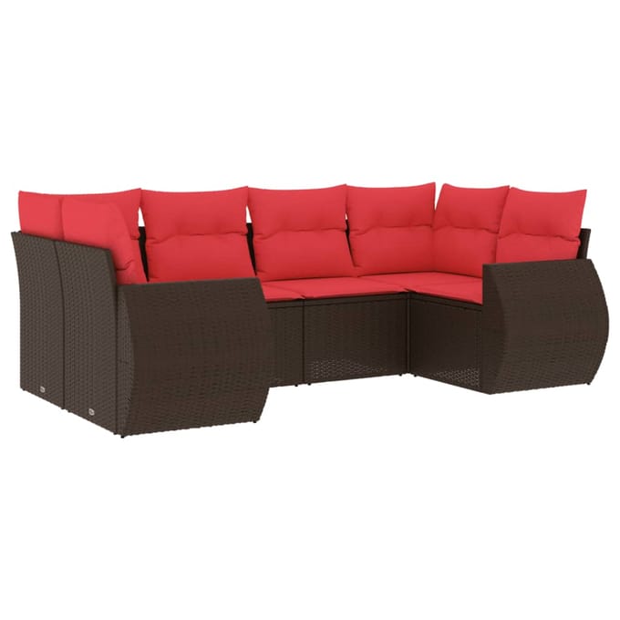 vidaXL - 6-delige - tuinbankset - met - kussens, - bruin - polyrotan