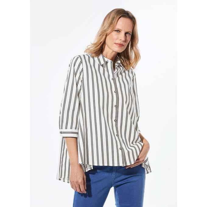 Blouse - wit / taupe / gestr. - Gr. 23 van Goldner Fashion