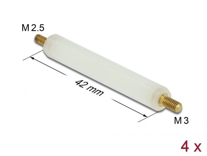 Delock Standoff M2.5 x M3, hexagon, outside / outside, 42 mm natural 4 pcs