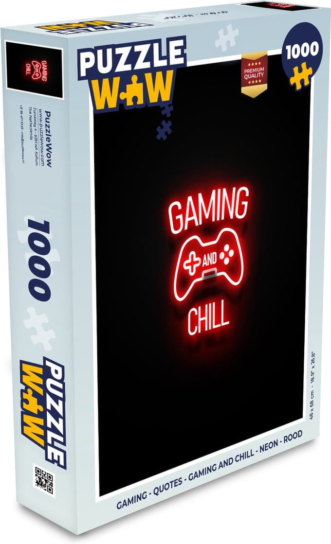 Puzzel Gaming - Quotes - Gaming and chill - Neon - Rood - Legpuzzel - Puzzel 1000 stukjes volwassenen