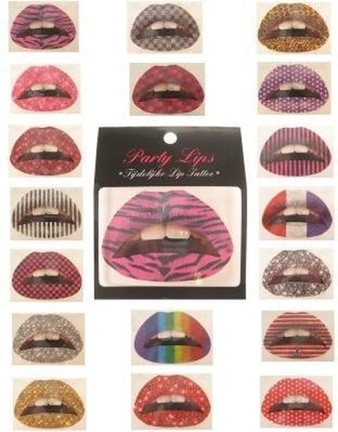 Tijdelijke lip tattoos 4 stuks assorti.
