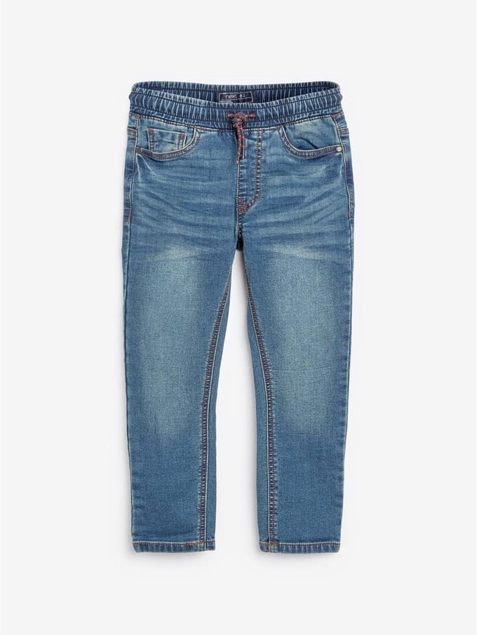 Next - Jongens - Jeans met elastische taille en strakke pasvorm - Blauw