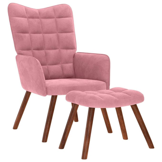 vidaXL - Relaxstoel - met - voetenbank - fluweel - roze