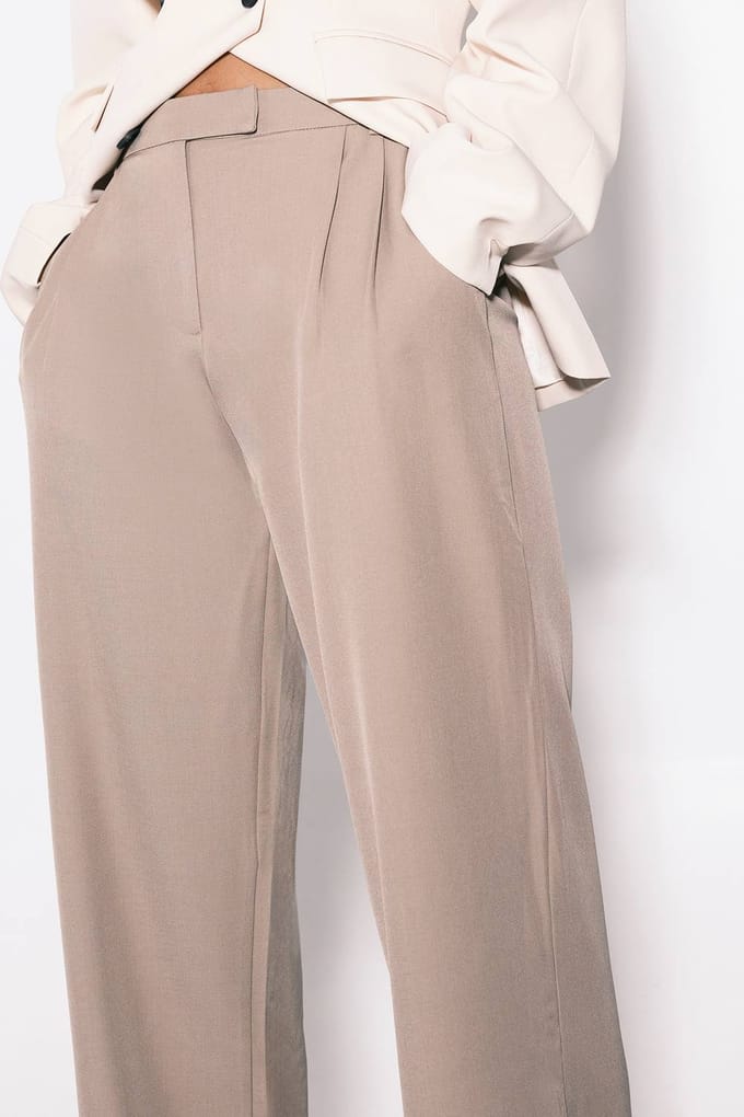 Dames Boohoo Basics Gesneden Wijde Pijpen Broek | Taupe | Maat: 14