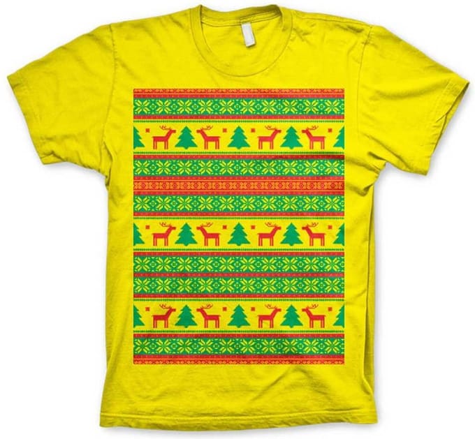 Heren Tshirt -S- Christmas Knit Pattern Geel