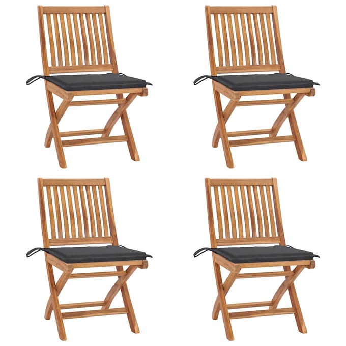 vidaXL - Opklapbare - stoelen - met - kussens, - 4 - stuks, - massief - teakhout