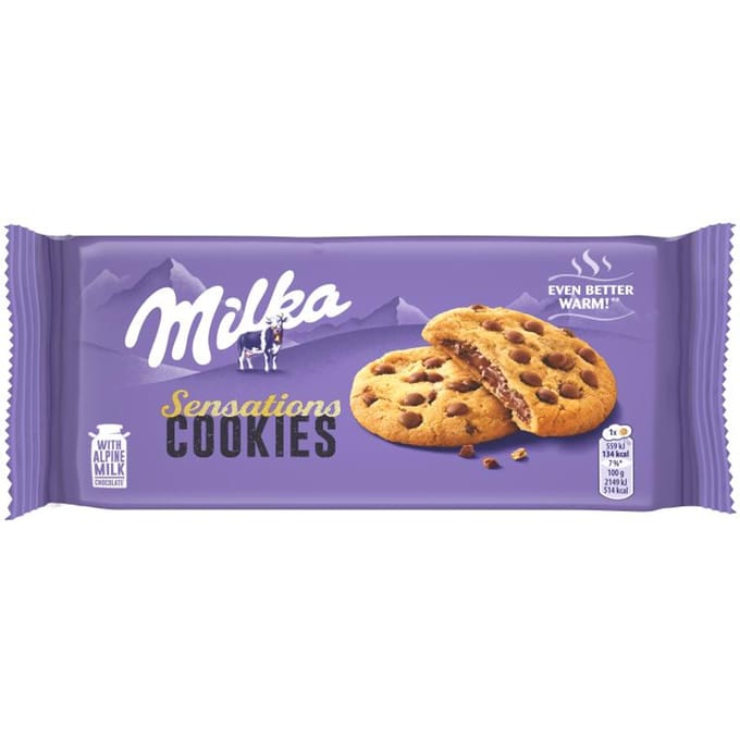 Milka Sensations Cookies Cookies aux Pépites de Chocolat avec Garniture au Chocolat au Lait 156g