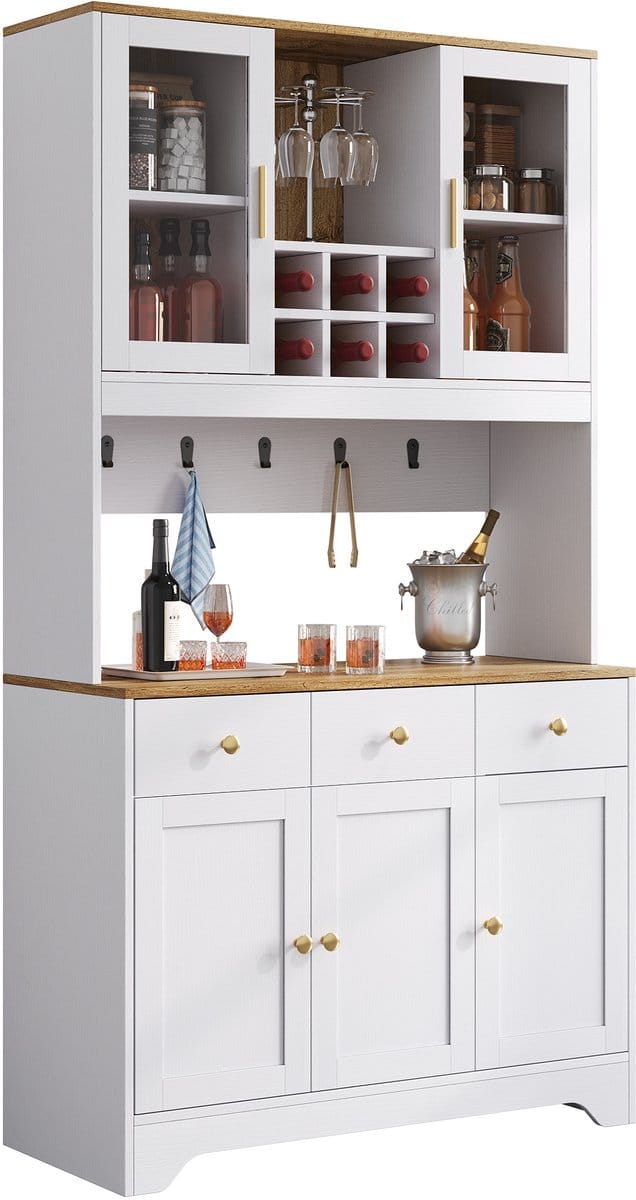 Sideboard - 94,5x30x175,5 cm wit - 5 deuren & 3 laden - acryl ramen - soft-close scharnieren - landelijk design