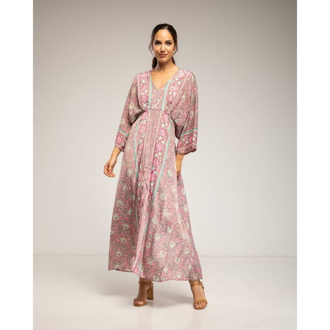 Maxi-jurk met print, V-hals en elastische taille