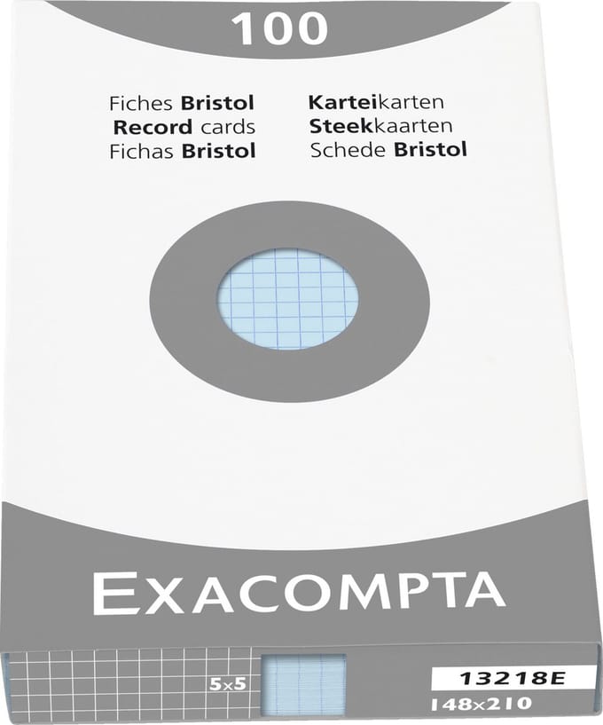 Exacompta etui 100 steekkaarten bristol geruit 5x5 niet geperforeerd 148x210mm - Hemelsblauw - 13218E