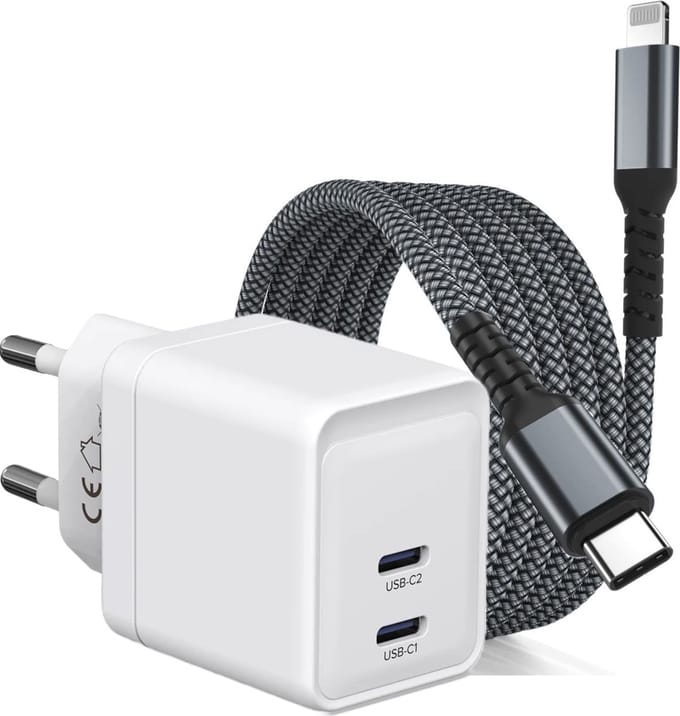 Snellader geschikt voor iPhone - Oplader geschikt voor iPad - 2 Meter - Usb C Adapter - 35w - Dynamische Snellader - Usb C Power Adapter - Dubbele usb C Oplader