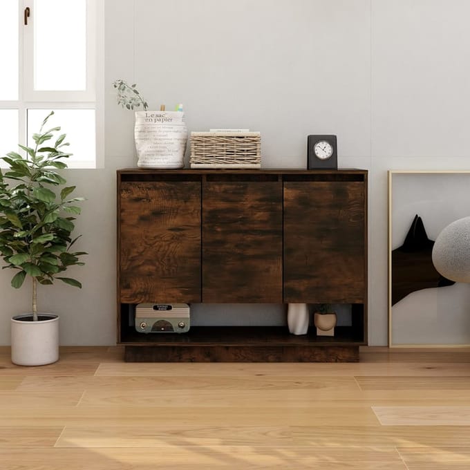 vidaXL - Dressoir - 97x31x75 - cm - bewerkt - hout - gerookt - eikenkleurig