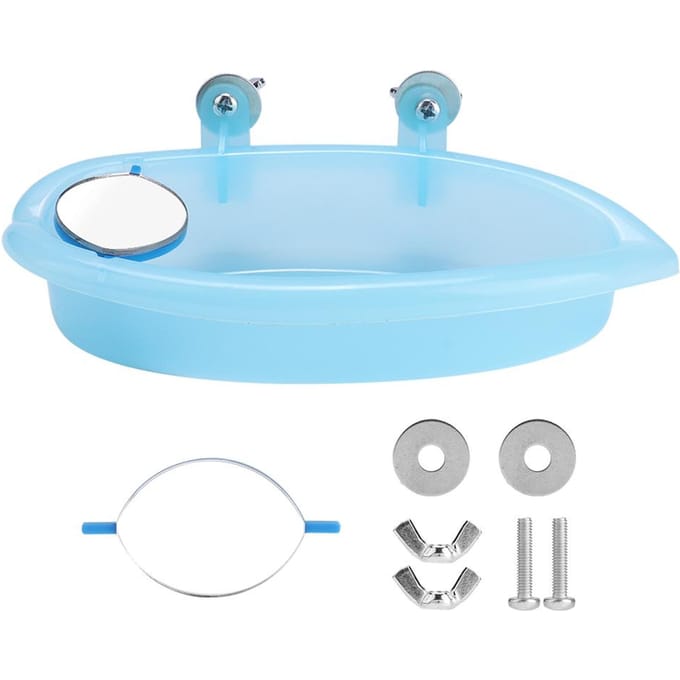 Leuk Huisdier Papegaai Badje Vogel Badbox met Spiegel Vogelkooi Speelgoed Accessoire Blauw white