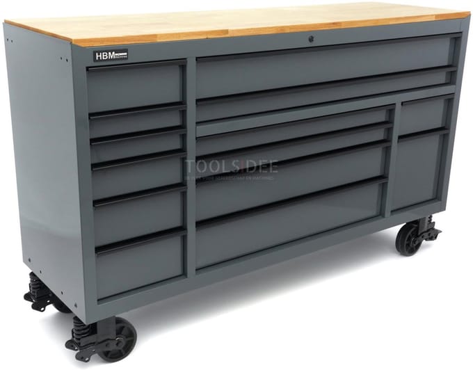 HBM gereedschapswagen verrijdbaar, 14 laden, 181,5 cm, grijs, max. belasting 450 kg