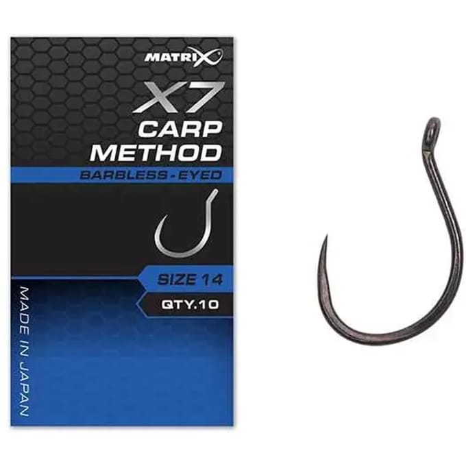Matrix X7 Carp Method Eyed-Barbless (10 pcs) - Maat : 12