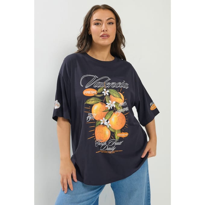 Yours Marineblauw 'Valencia' Relaxed Tshirt Size 42