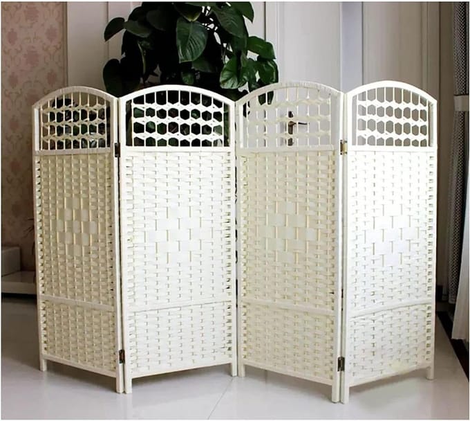 Opvouwbaar Kamerscherm - Woonkamer Divider - Ruimte Indelen - Natuurlijk Rotan - 80x40cm 4 Stuks - Wit