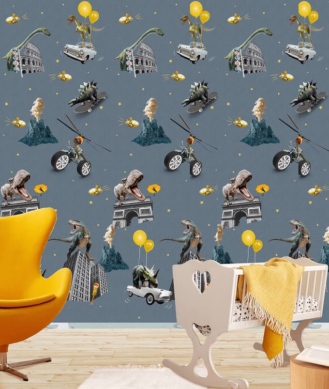INGK Kinderbehang - Olive & Noah - It's A Crazy World Blue