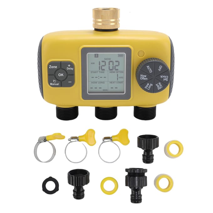 Sprinklertimer 3/4-1/2in Kranen Programmeerbare Slangtimer 3 Uitgangen Digitale Weergave Besproeiing gray