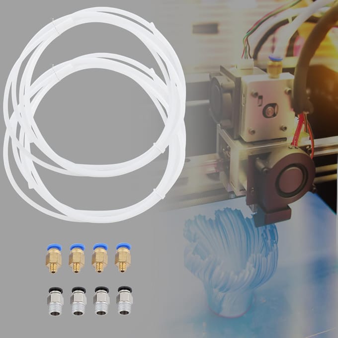 2*Tube PTFE PTEE 4*Raccord Rapide PC4 M6+4*Raccord Pneumatique Droit PC4 M10 Pousser blanc