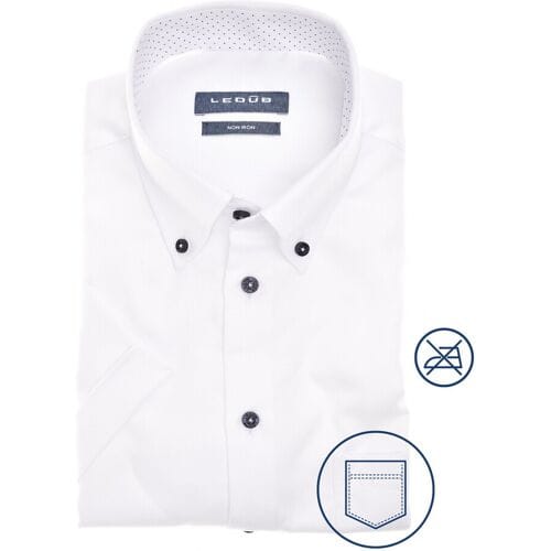 Ledûb Overhemd Plain Color Cotton Non-Iron Short Sleeve Button-Down Wit / male