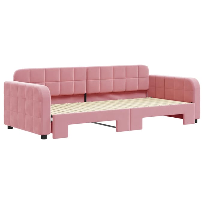 vidaXL - Slaapbank - met - onderschuifbed - 90x200 - cm - fluweel - roze