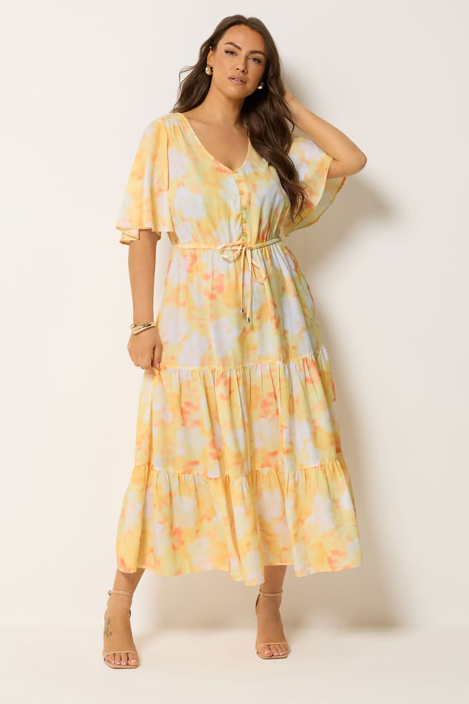 Yours Gele Gelaagde Jurk Met Bloemenprint Size 48