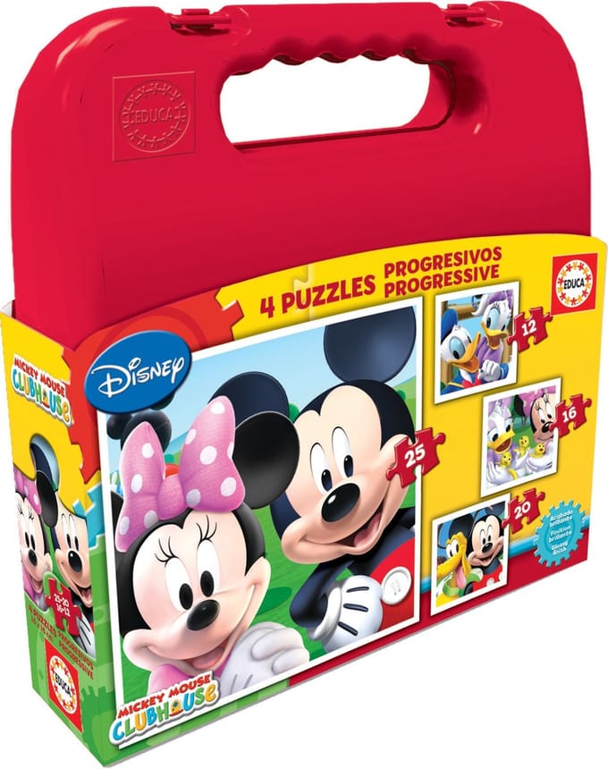 Educa - Disney - Mickey Mouse - Set van 4 Puzzels - Vanaf 12 jaar - 25 stukjes - Sinterklaas Cadeautjes