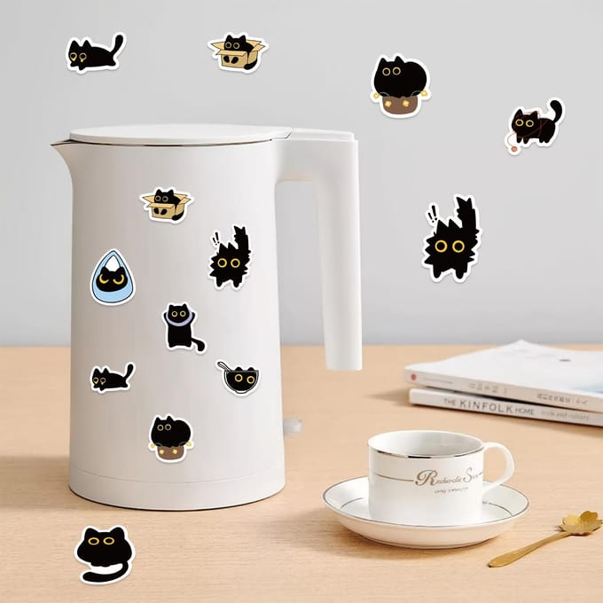 Autocollants Chat Noir | Papeterie, Emballage Cadeau, Cachets d'Enveloppe Décoratifs A gray