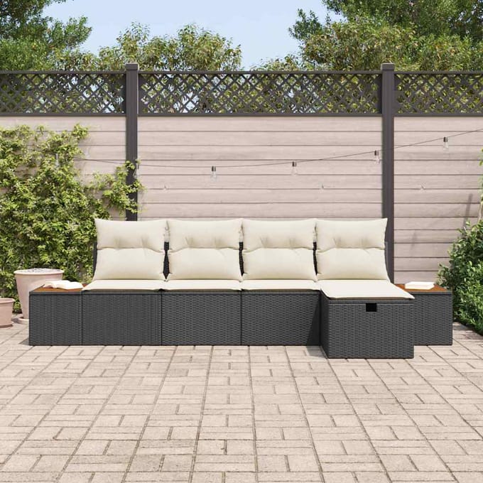 vidaXL - Tuinbank - Set - 6 - st - Zwart - poly - rattan
