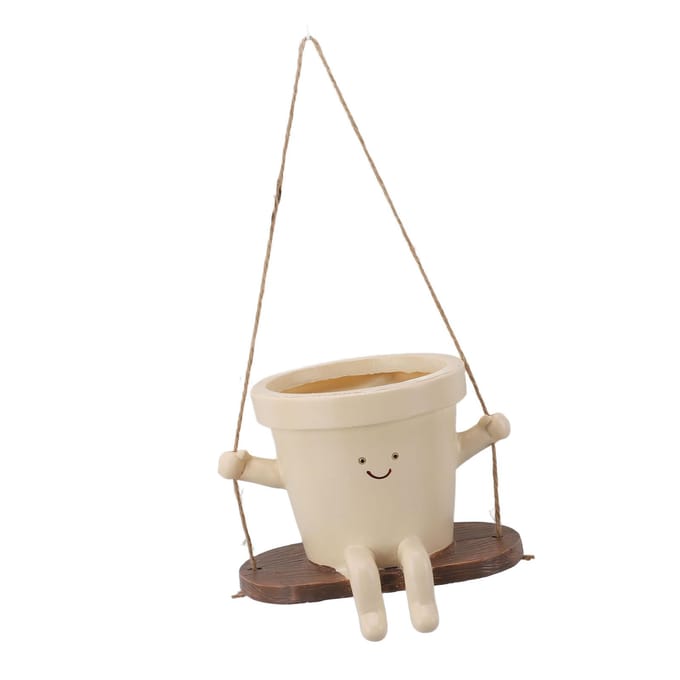 Pot de fleurs suspendu visage balançant résine mignon décoratif pot de fleurs visage pour intérieur extérieur beige