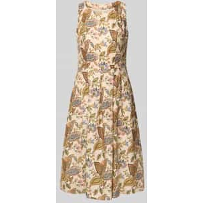 Midi-jurk van linnen in allover-look