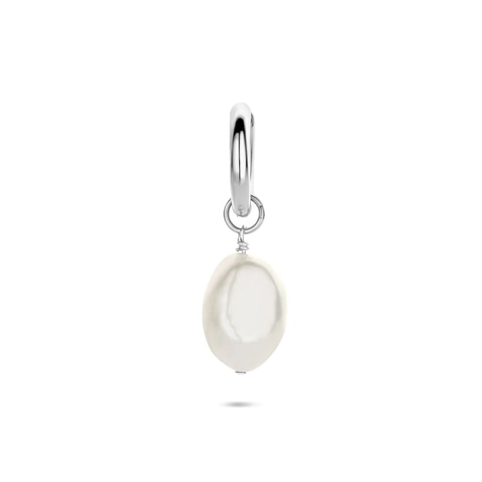 Zilveren gerhodineerde oorring parel per stuk 18 mm - 1341006