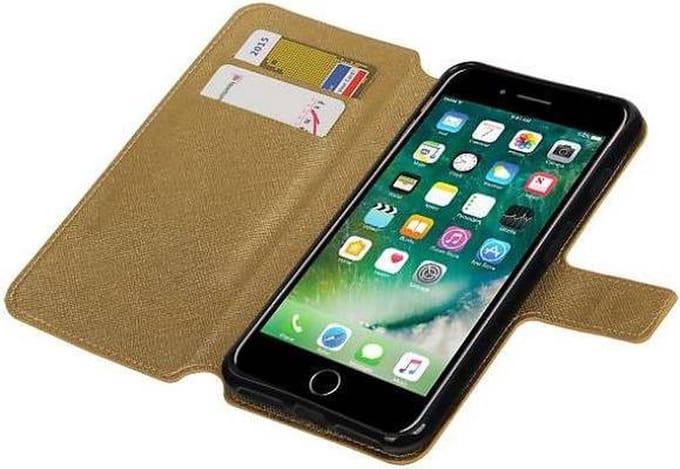 Cross Pattern TPU Bookstyle Hoesje - Wallet Case Telefoonhoesje - Geschikt voor iPhone 7 Plus / 8 Plus Goud