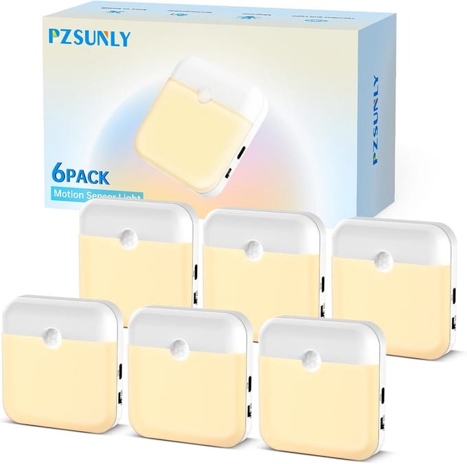 6x USB Oplaadbare LED Bewegingssensor Nachtlampjes 3000K Warm Wit voor Trap en Hal