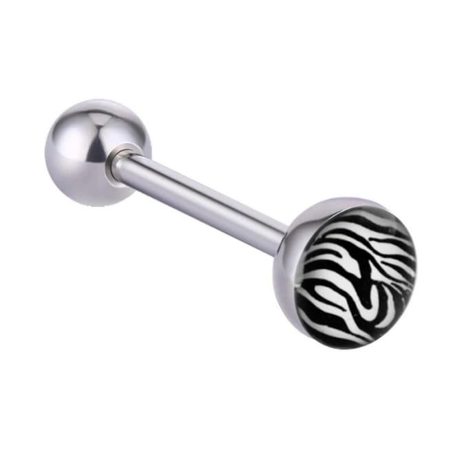 Fako Bijoux® - Tongpiercing - Zebra - 7mm - 28mm - Wit