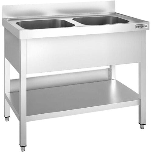 GGM Gastro Spültisch PREMIUM - 1000x700mm - mit Grundboden - mit 2 Becken mittig