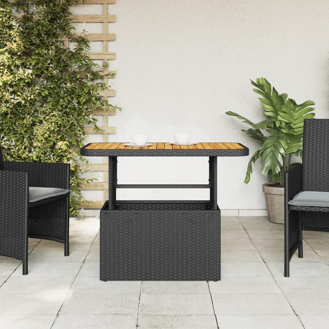 vidaXL - Tuintafel - 90x55x71 - cm - poly - rattan - en - massief - acaciahout - zwart