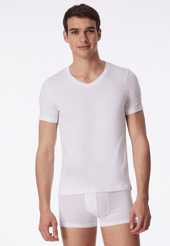 T-shirt met korte mouwen, jersey, elastisch, v-hals, wit - Long Life Soft 7